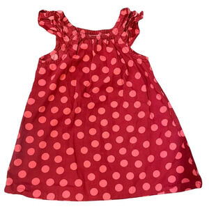 12 Months Cherokee Red & Pink Polka Dot Dress, Flutter Sleeves, A Line